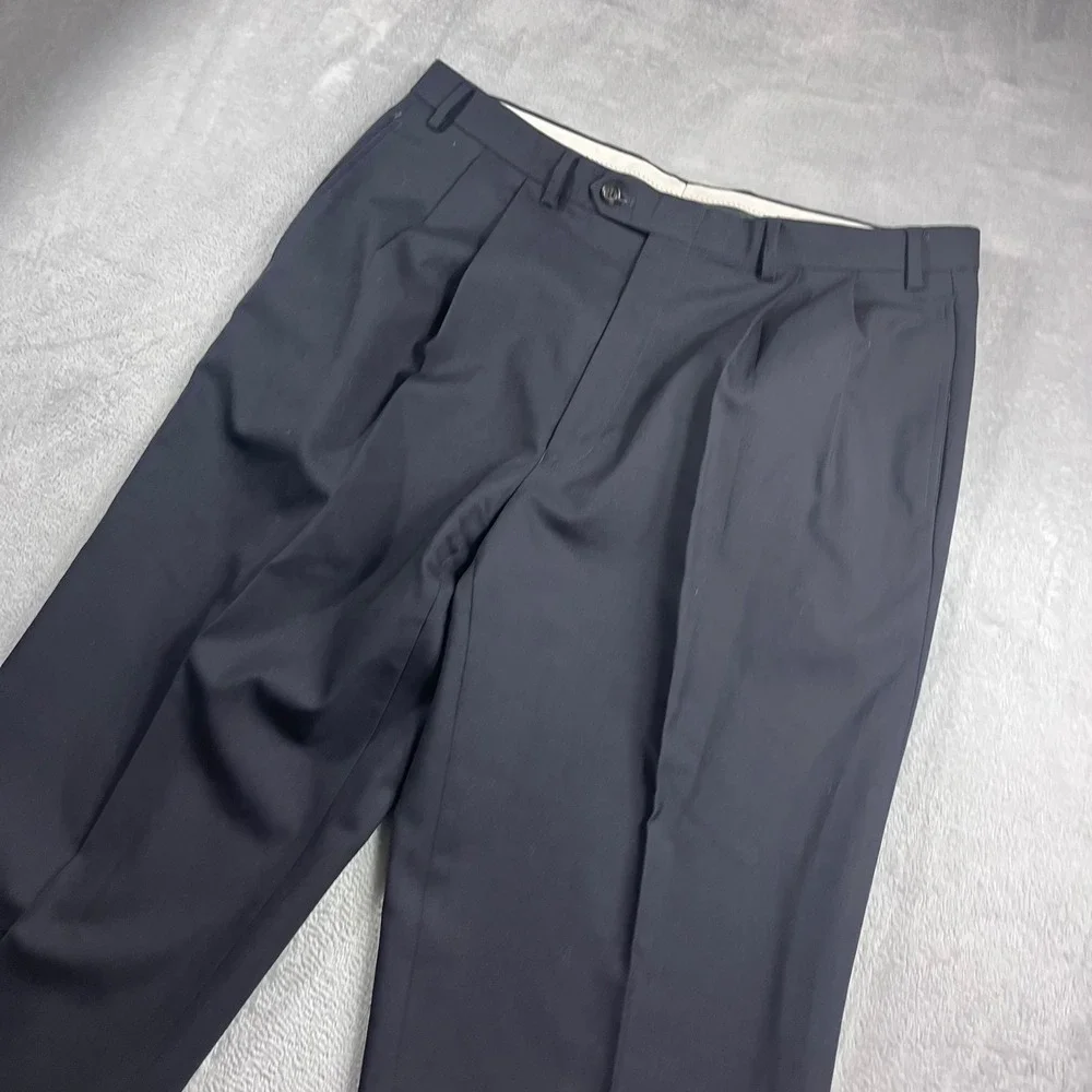 Lauren Ralph Lauren Total Comfort Men Pleated Cuffed Dress Pants Navy Blue 37x31